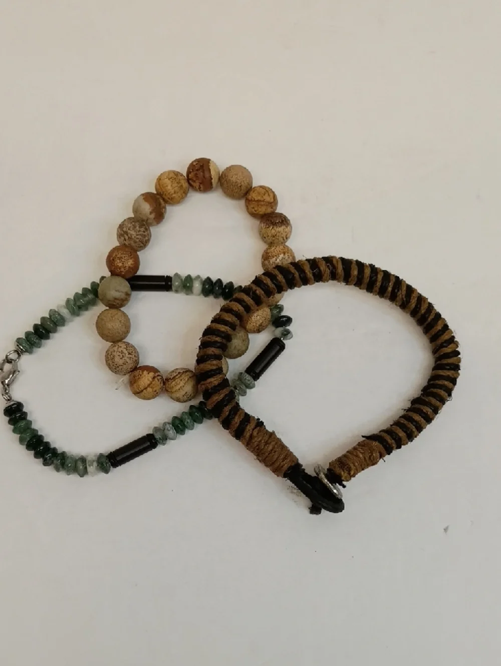Beaded Bracelet Set Natural Stone Wood Stretch Stack Boho Layered 3 Piece